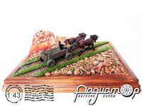 Виньетка «Две коричневые лошади с повозкой и возничим» 105966 [BR]
